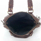 Sac cabas femme en similicuir grainé, anses tressées, rivets dorés
