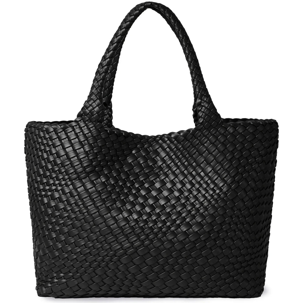 Sac cabas femme effet tressé, pochette zippée amovible, noir