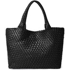 Sac cabas femme effet tressé, pochette zippée amovible, noir