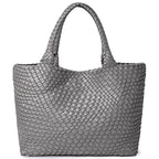 Sac cabas femme effet tressé, pochette zippée amovible, gris