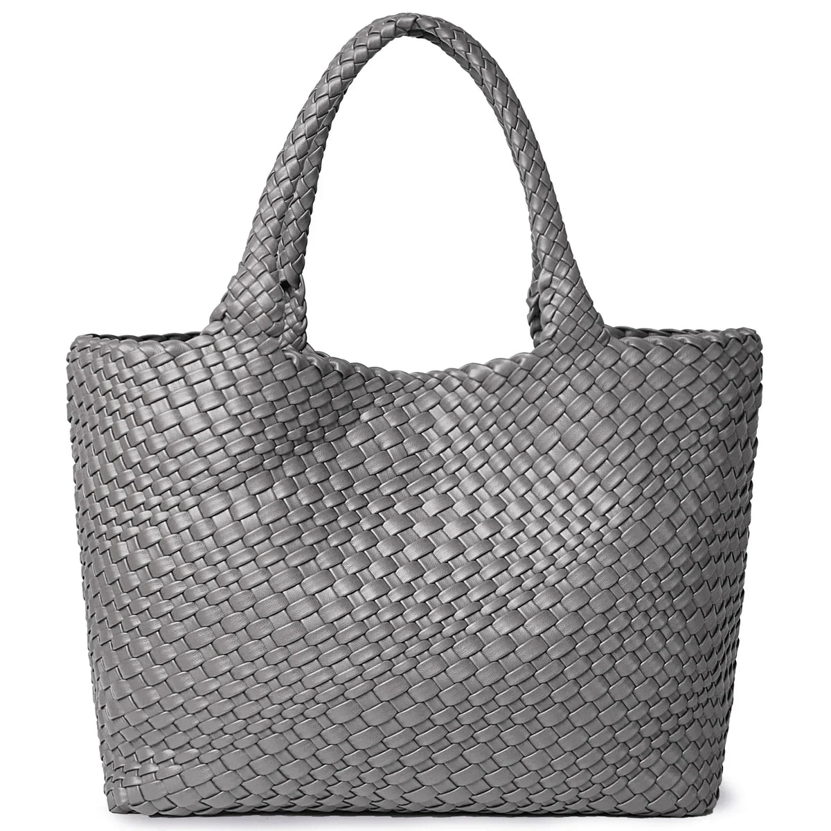 Sac cabas femme effet tressé, pochette zippée amovible, gris