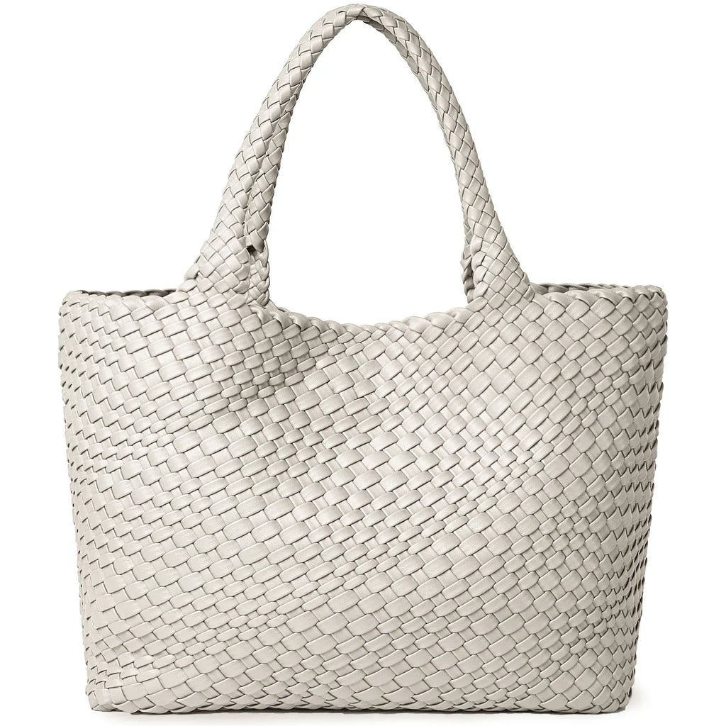 Sac cabas femme effet tressé, pochette zippée amovible, ivoire