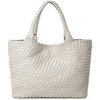 Sac cabas femme effet tressé, pochette zippée amovible, ivoire