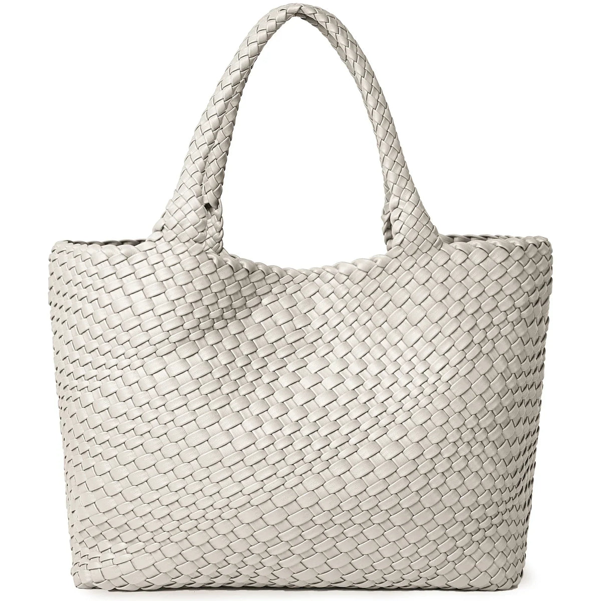 Sac cabas femme effet tressé, pochette zippée amovible, ivoire