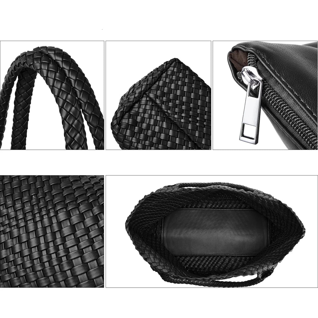 Sac cabas femme effet tressé, pochette zippée amovible