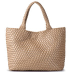 Sac cabas femme effet tressé, pochette zippée amovible, abricot