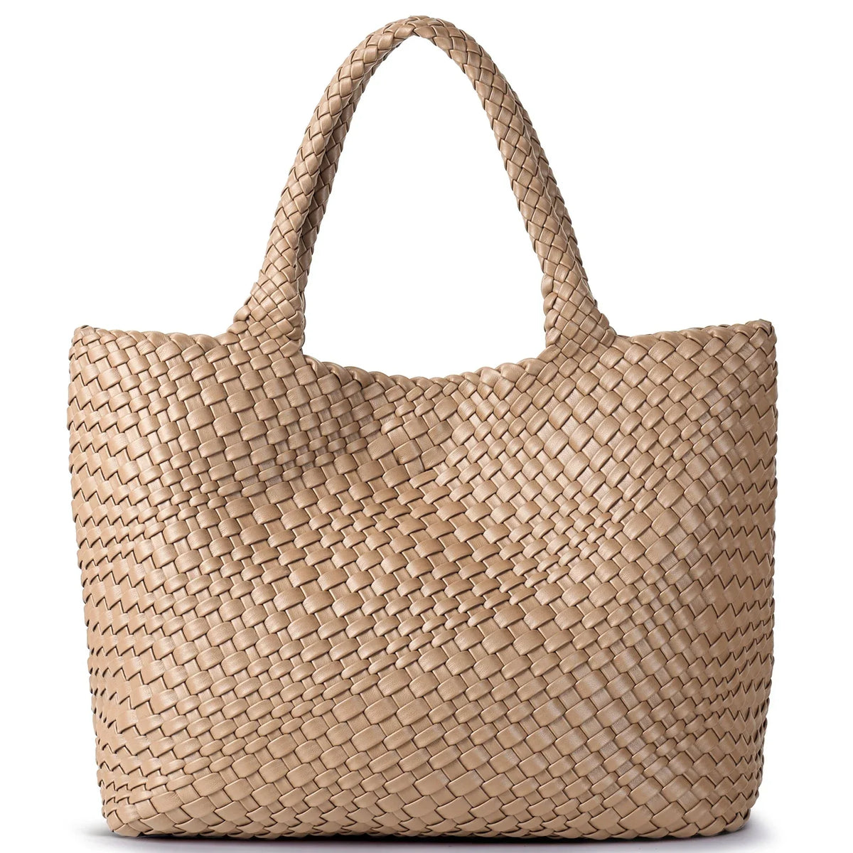 Sac cabas femme effet tressé, pochette zippée amovible, abricot