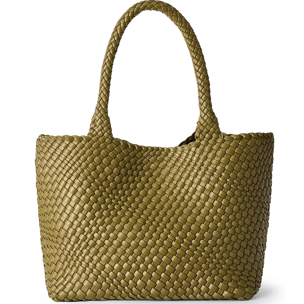 Sac cabas femme effet tressé, pochette zippée amovible, vert