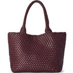 Sac cabas femme effet tressé, pochette zippée amovible, café
