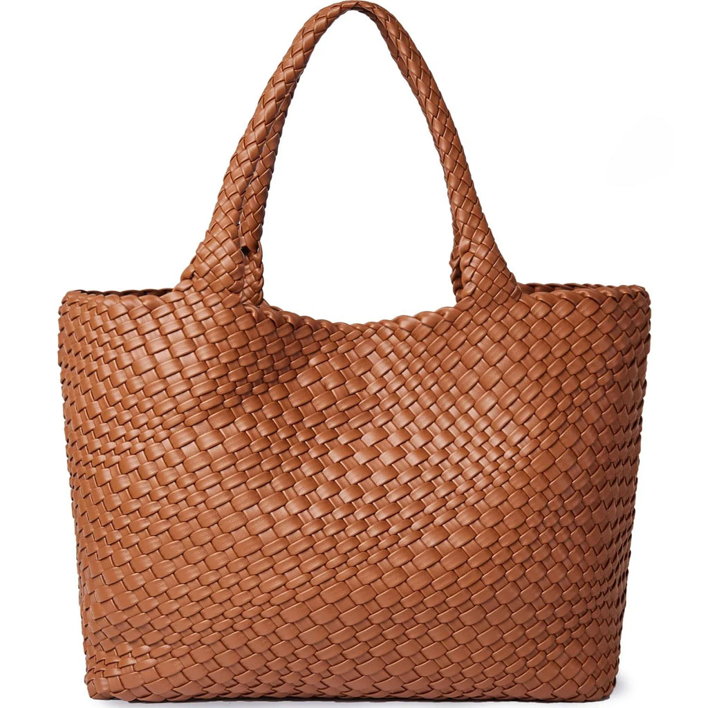 Sac cabas femme effet tressé, pochette zippée amovible, fauve