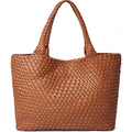 Sac cabas femme effet tressé, pochette zippée amovible, fauve