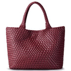 Sac cabas femme effet tressé, pochette zippée amovible, bordeaux