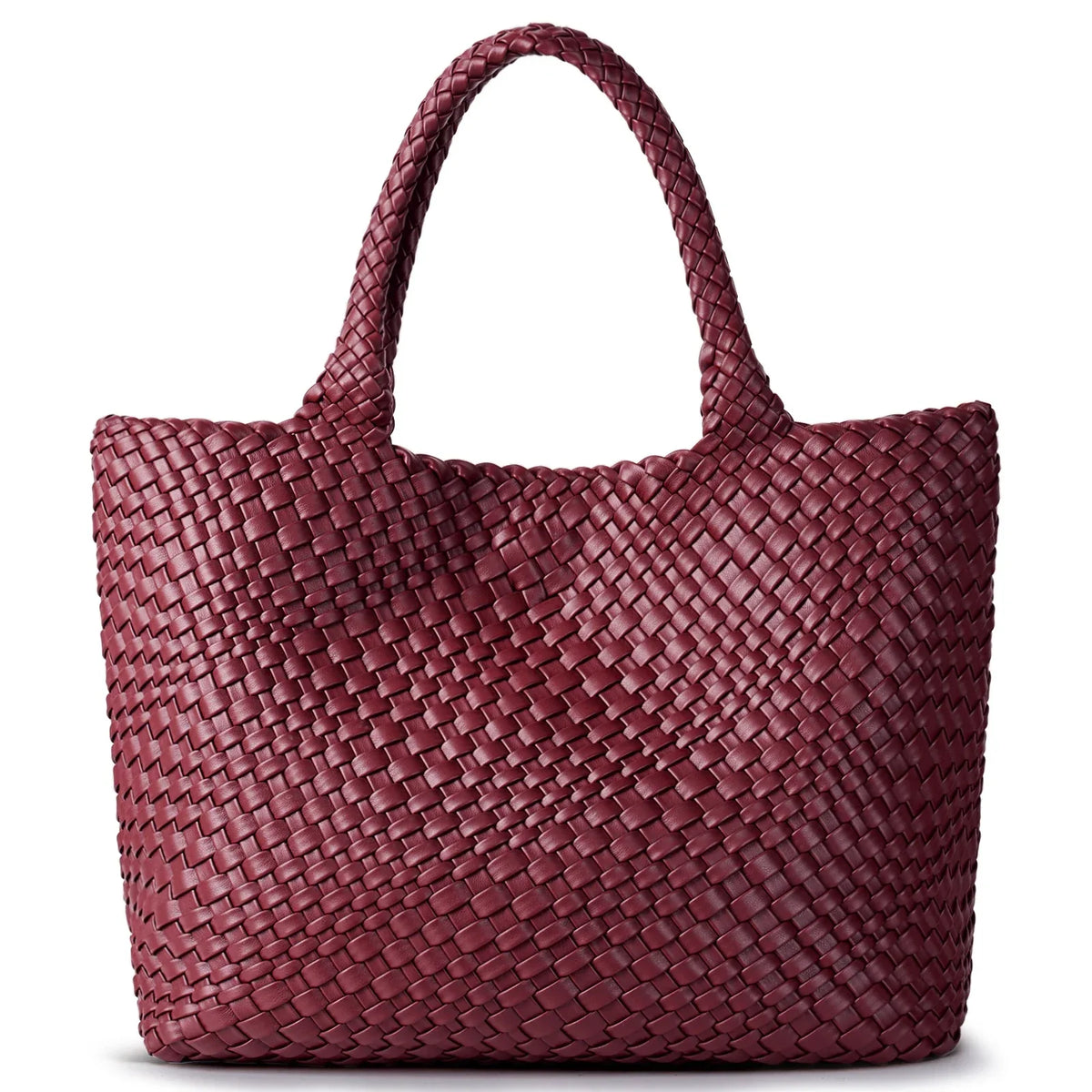 Sac cabas femme effet tressé, pochette zippée amovible, bordeaux
