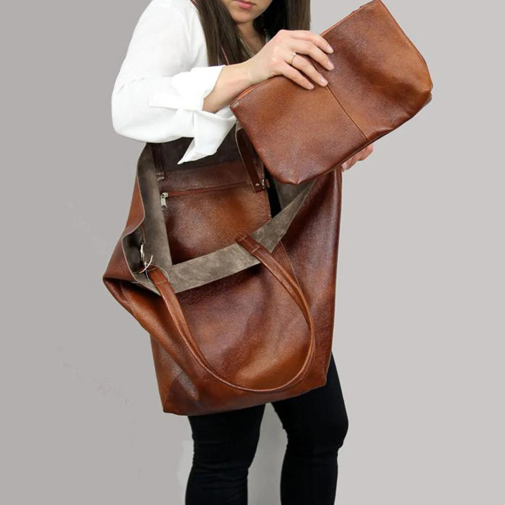 Sac cabas femme en similicuir avec pochette assortie