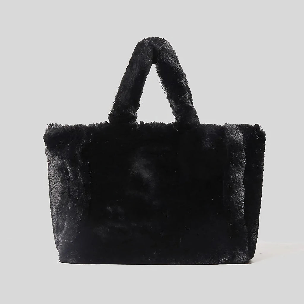 Sac à main femme noir d'hiver au toucher doux, 33 x 28 cm, noir