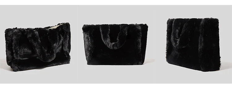 Sac à main femme noir d'hiver au toucher doux, 33 x 28 cm