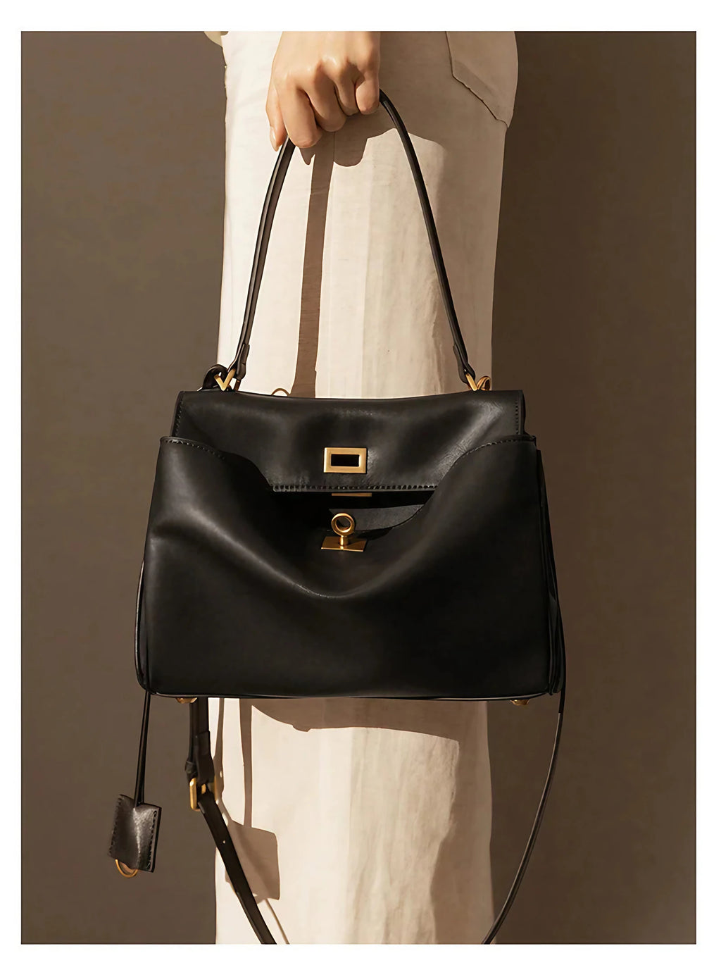 Sac cabas femme à rabat et boucle, finition métal doré ou argenté
