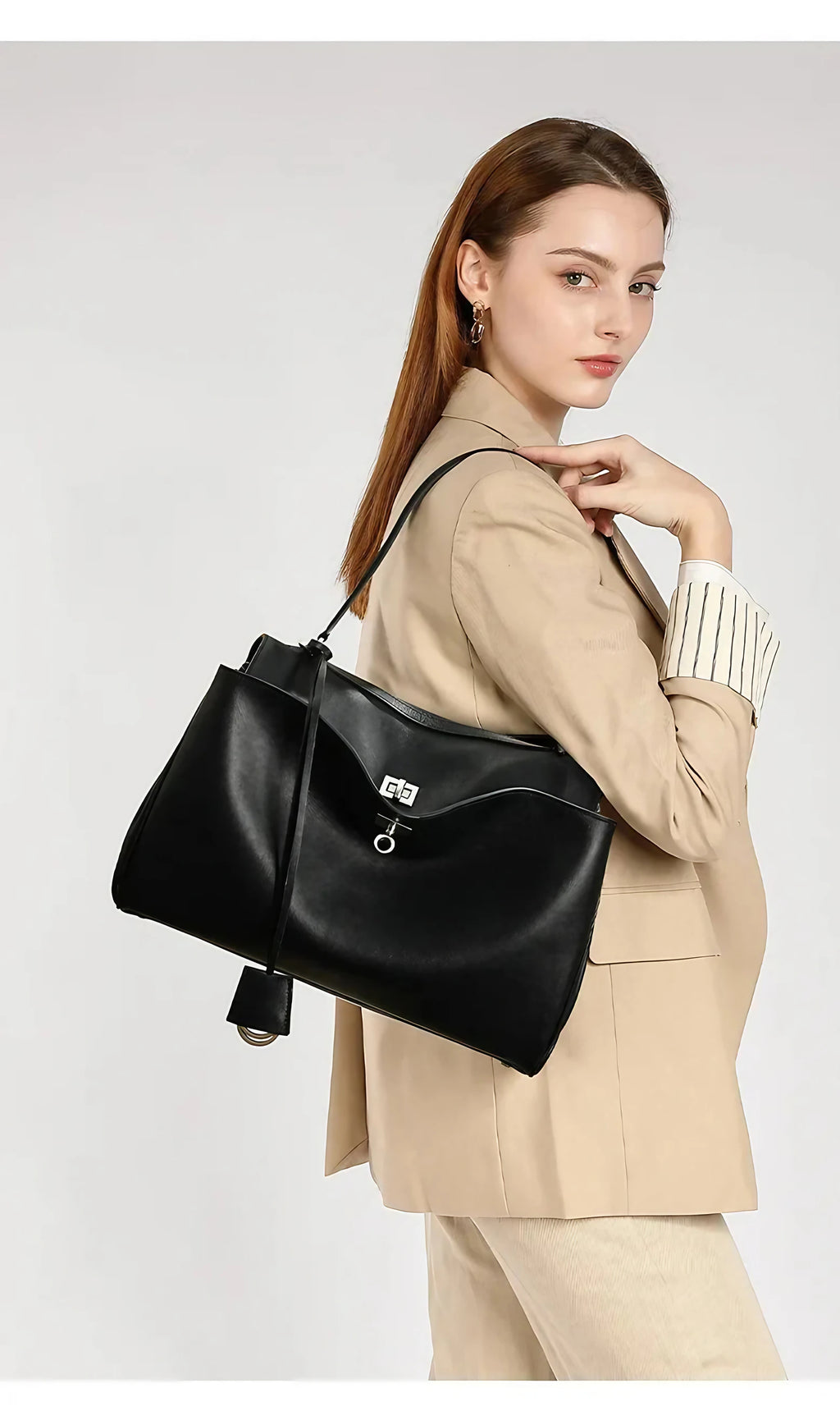 Sac cabas femme à rabat et boucle, finition métal doré ou argenté