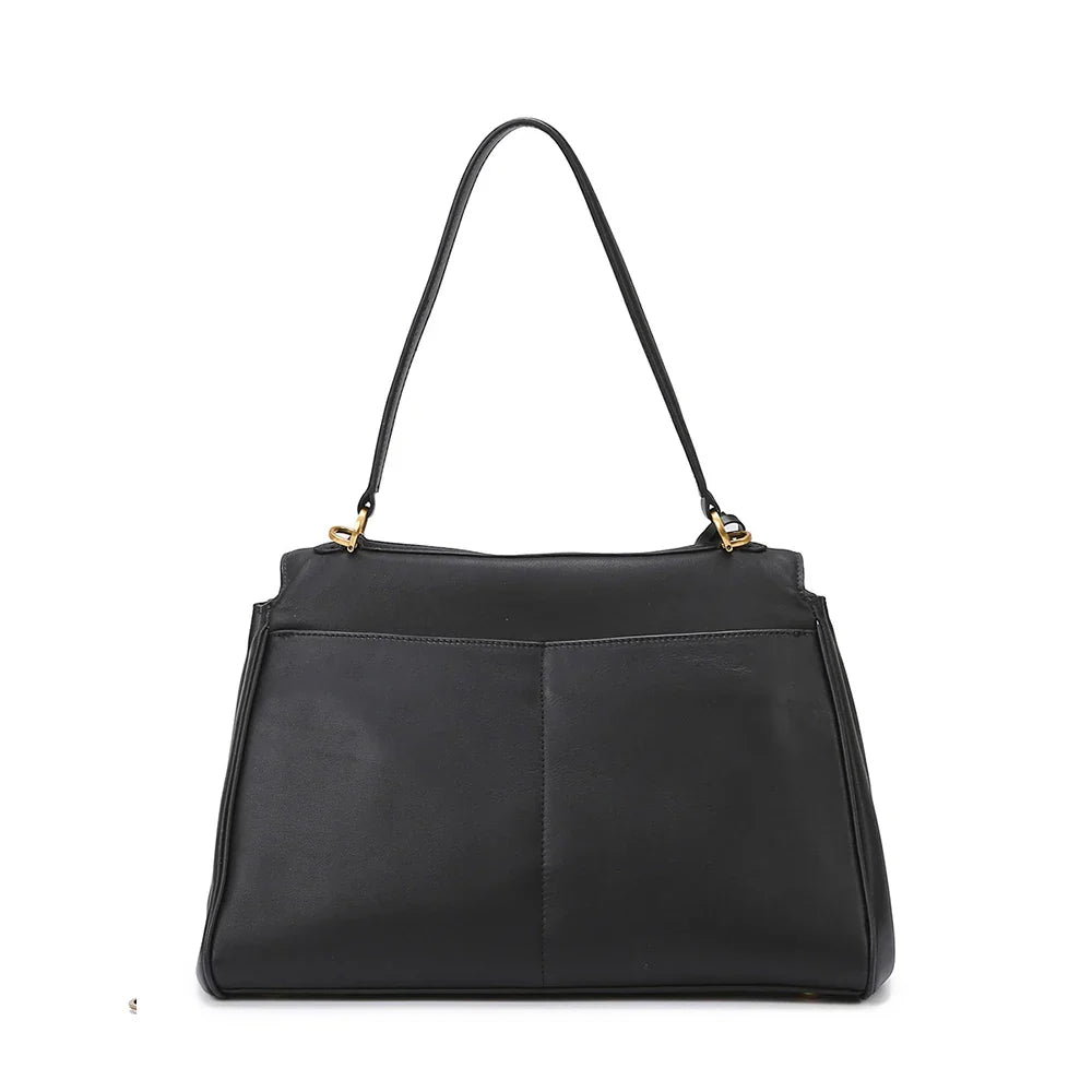 Sac cabas femme à rabat et boucle, finition métal doré ou argenté