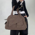 Sac cabas femme en suédine marron, deux compartiments zippés, marron