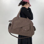 Sac cabas femme en suédine marron, deux compartiments zippés