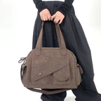 Sac cabas femme en suédine marron, deux compartiments zippés