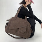 Sac cabas femme en suédine marron, deux compartiments zippés