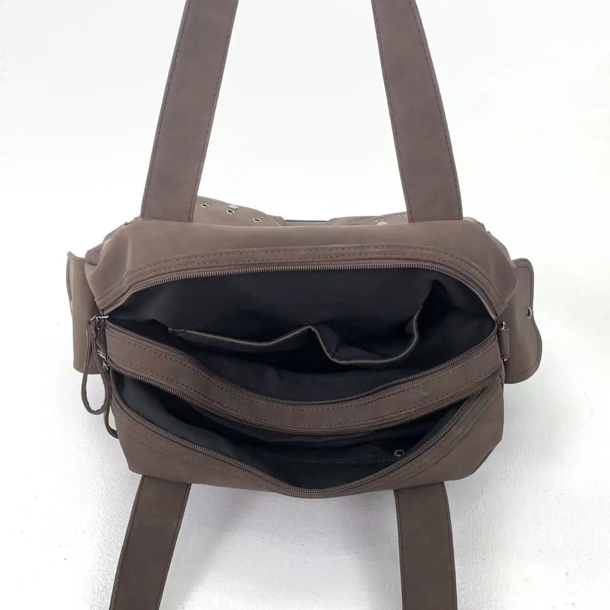 Sac cabas femme en suédine marron, deux compartiments zippés