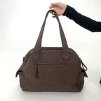 Sac cabas femme en suédine marron, deux compartiments zippés