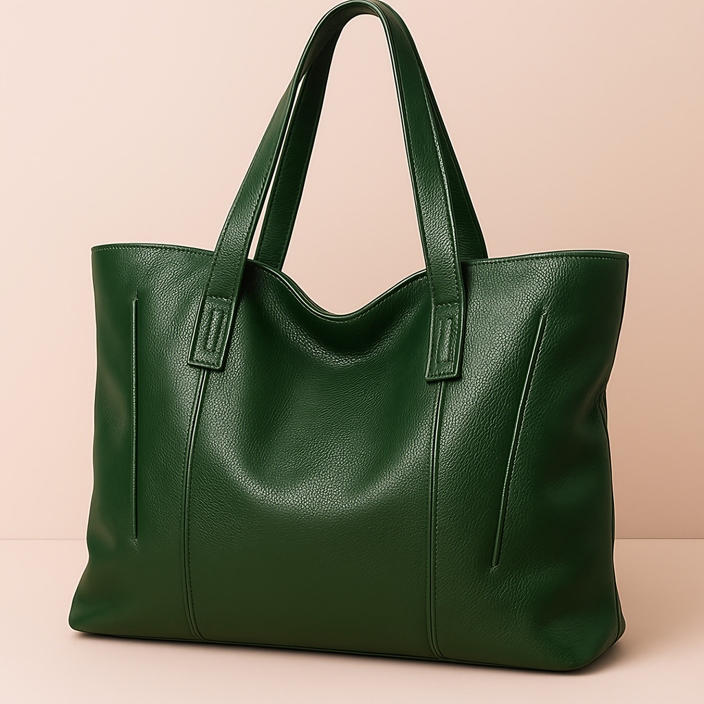 Grand sac cabas femme en cuir souple, fermeture éclair, vert