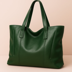 Grand sac cabas femme en cuir souple, fermeture éclair, vert