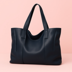 Grand sac cabas femme en cuir souple, fermeture éclair, bleu marine
