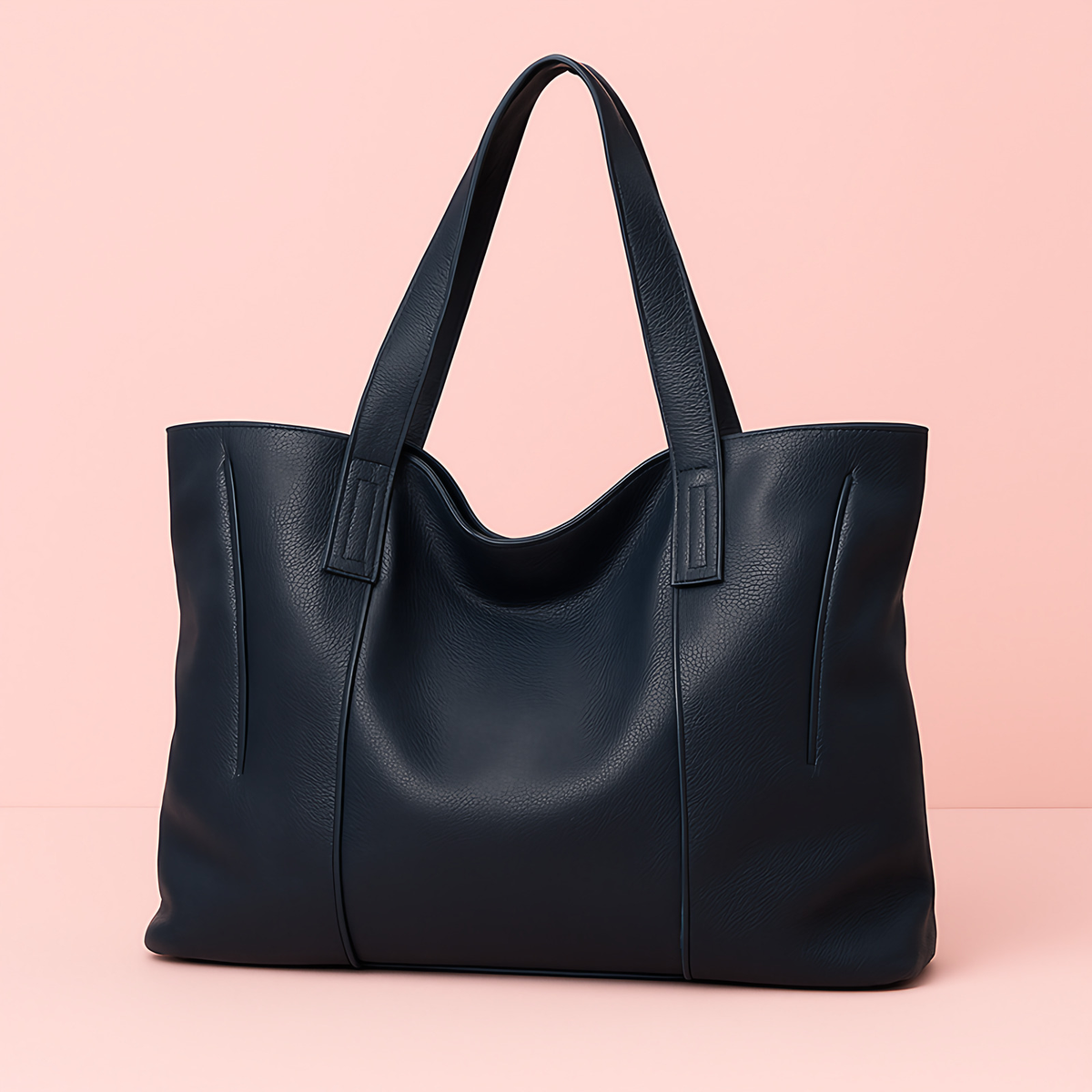Grand sac cabas femme en cuir souple, fermeture éclair, bleu marine