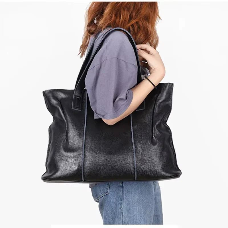 Grand sac cabas femme en cuir souple, fermeture éclair