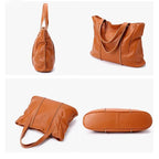 Grand sac cabas femme en cuir souple, fermeture éclair