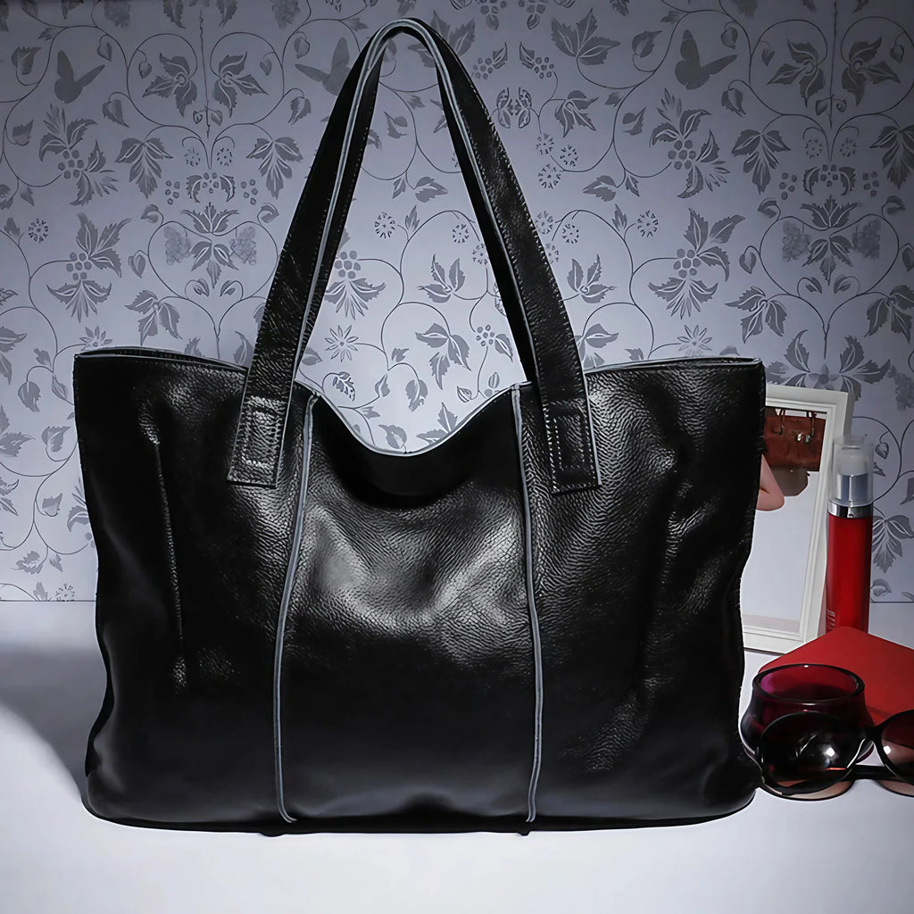 Grand sac cabas femme en cuir souple, fermeture éclair