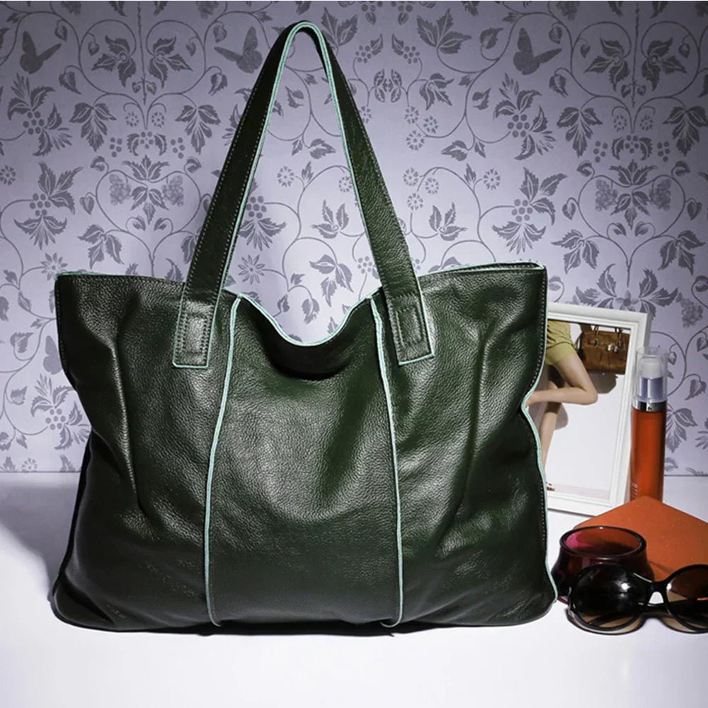 Grand sac cabas femme en cuir souple, fermeture éclair
