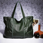 Grand sac cabas femme en cuir souple, fermeture éclair