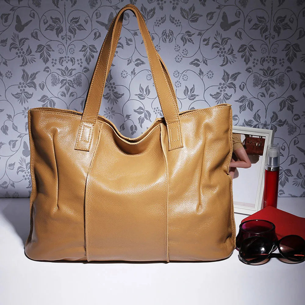 Grand sac cabas femme en cuir souple, fermeture éclair