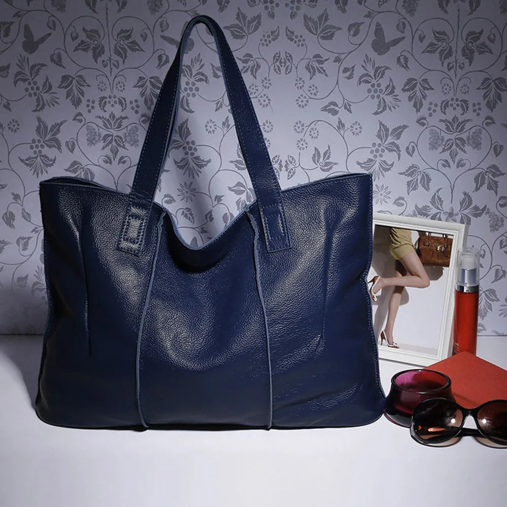 Grand sac cabas femme en cuir souple, fermeture éclair