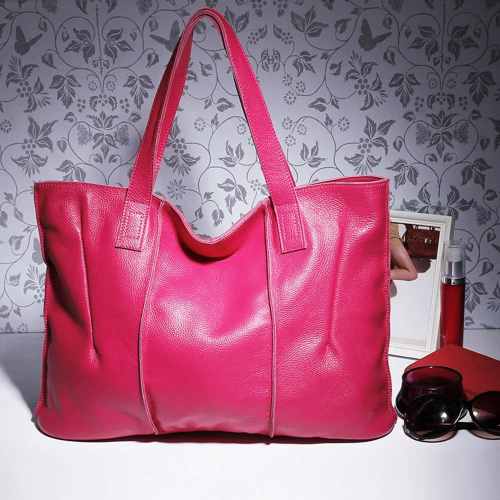 Grand sac cabas femme en cuir souple, fermeture éclair