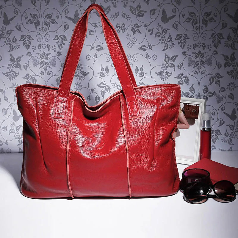 Grand sac cabas femme en cuir souple, fermeture éclair