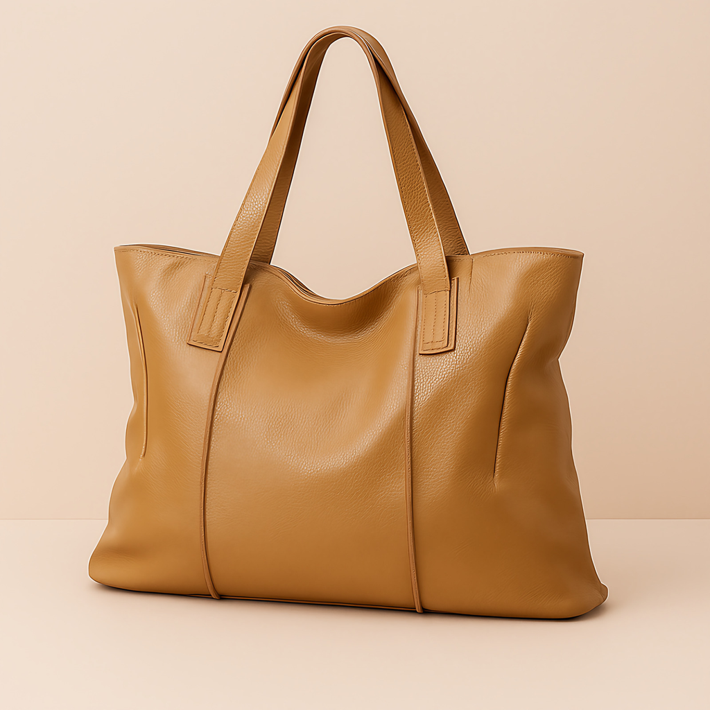 Grand sac cabas femme en cuir souple, fermeture éclair, kaki