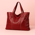 Grand sac cabas femme en cuir souple, fermeture éclair, rouge