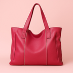 Grand sac cabas femme en cuir souple, fermeture éclair, fuchsia