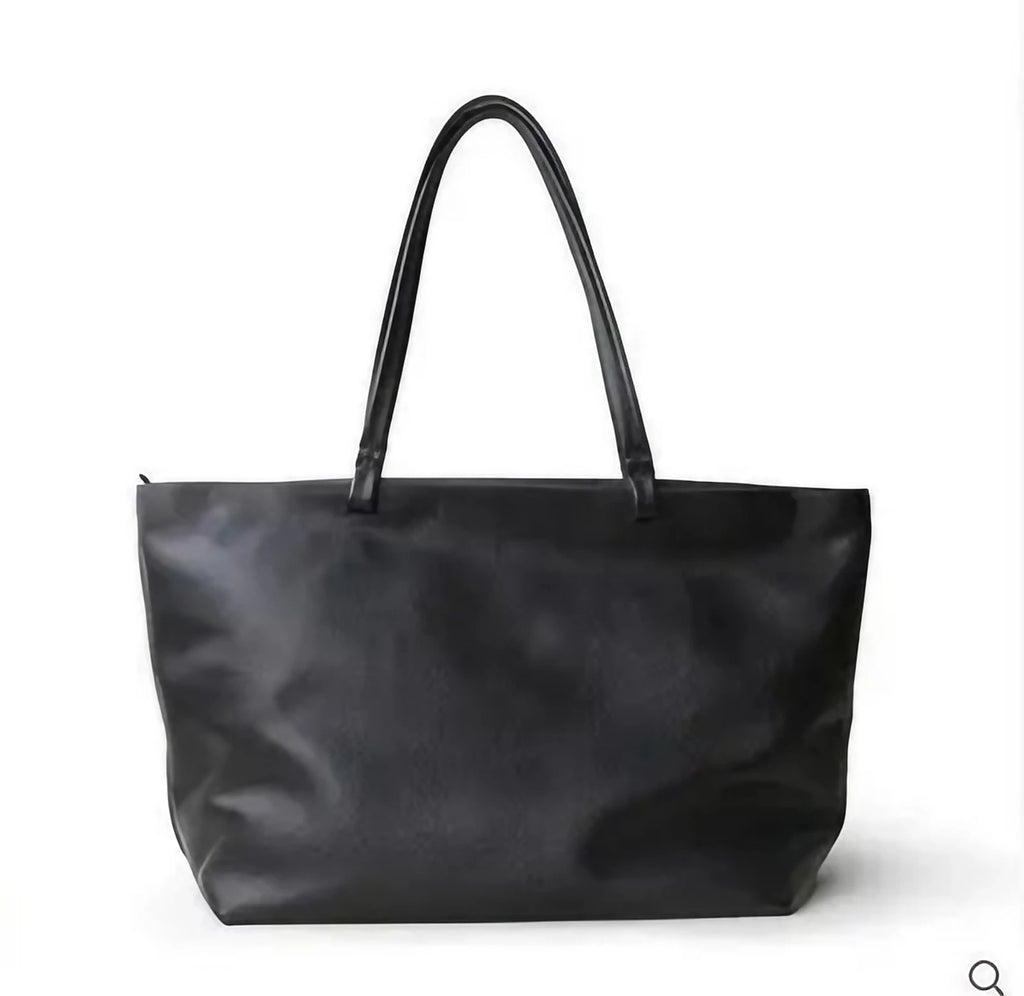 Sac cabas femme évasé, trois poches intérieures, noir ou camel, noir