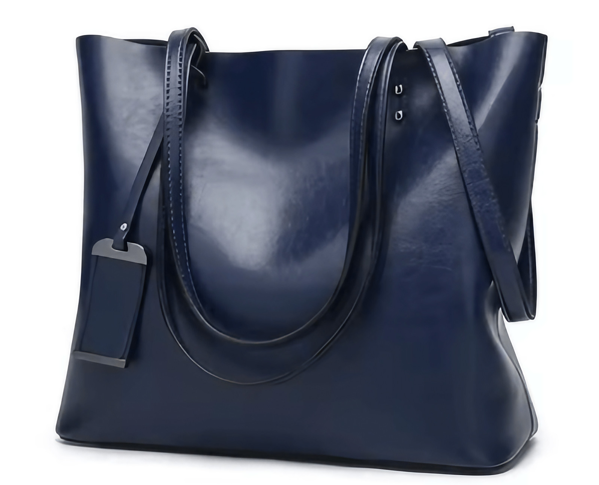 Sac cabas femme en similicuir, cinq coloris, 34 cm, bleu