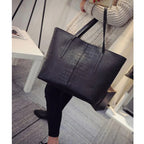 Sac cabas femme noir effet croco, similicuir zippé