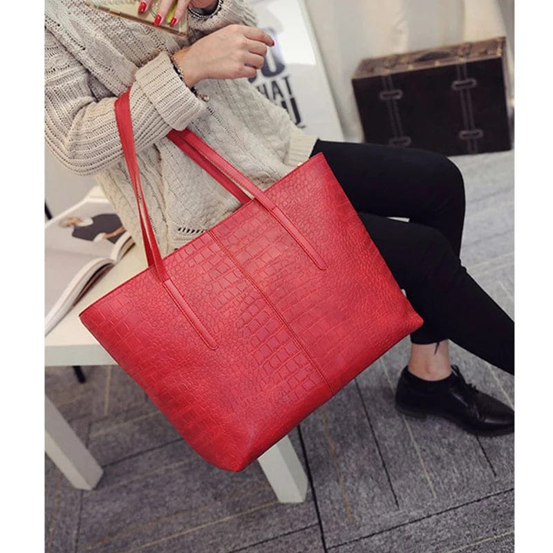 Sac cabas femme noir effet croco, similicuir zippé