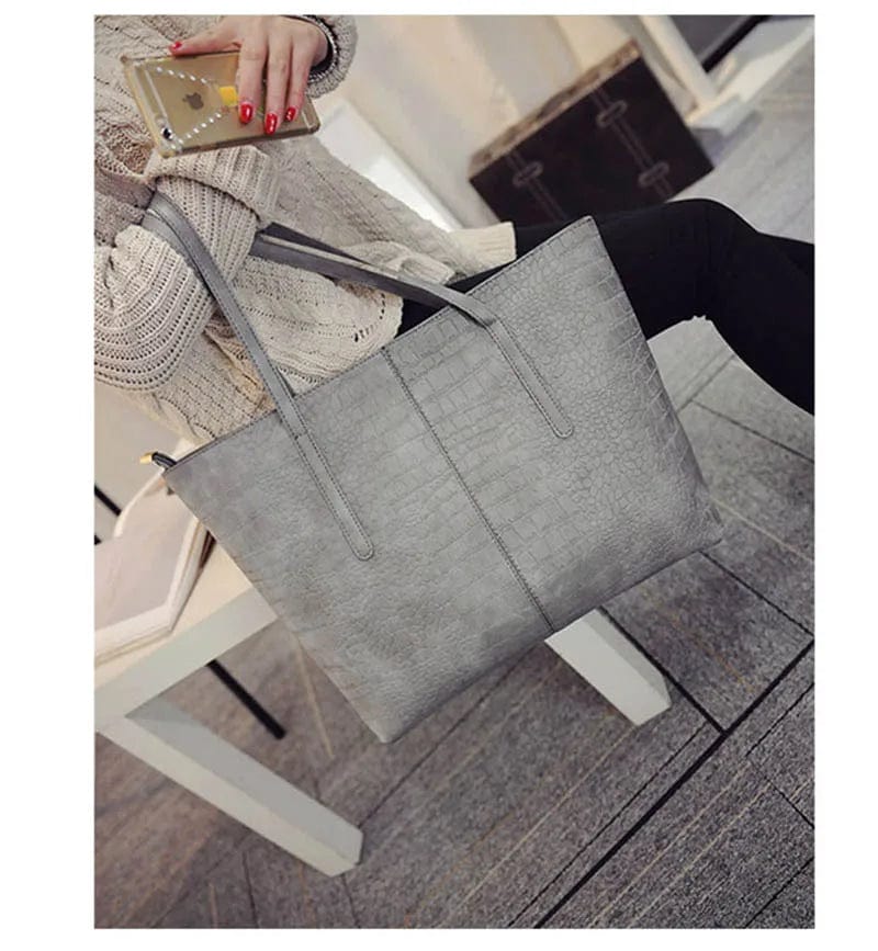 Sac cabas femme noir effet croco, similicuir zippé